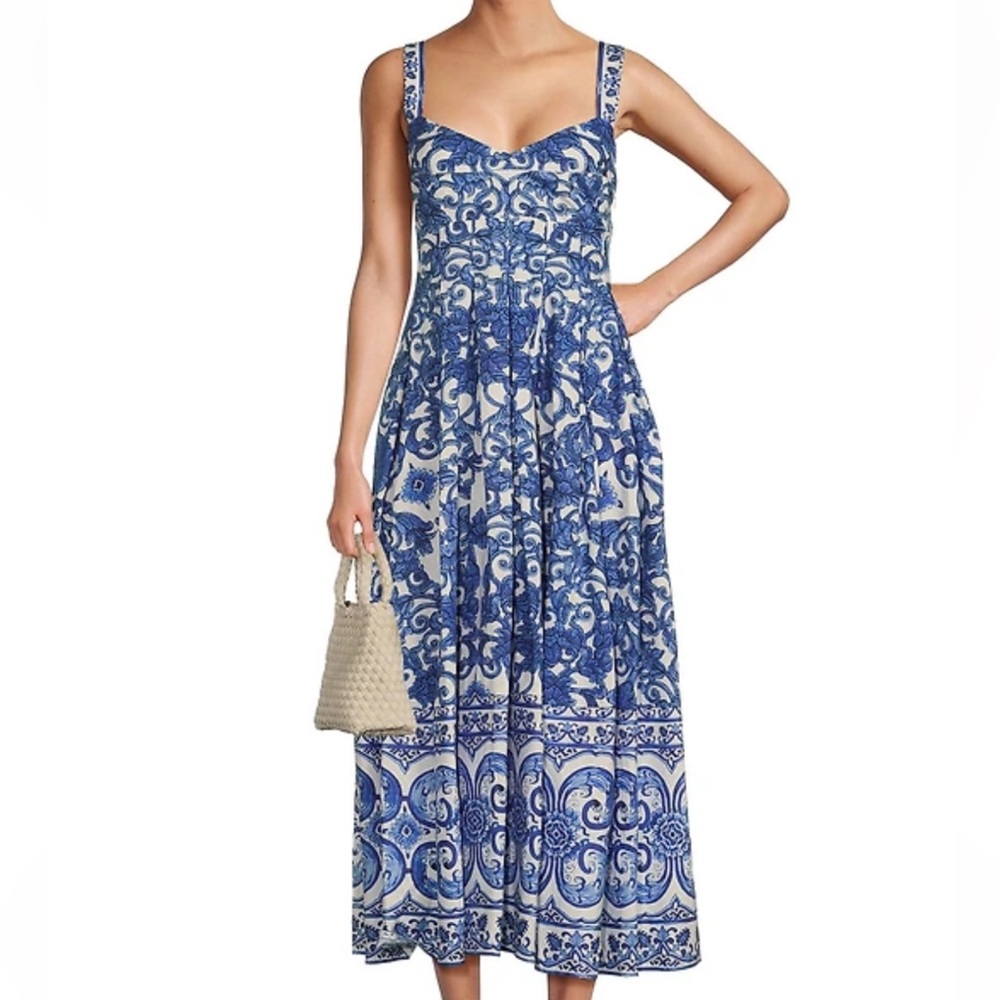 ANTONIO MELANI Blue and White Printed Midi Dress